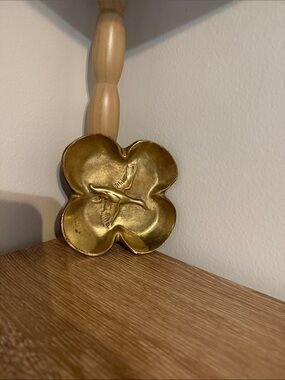 Brass Flower Wall Accent with Bird Motif - Gold
